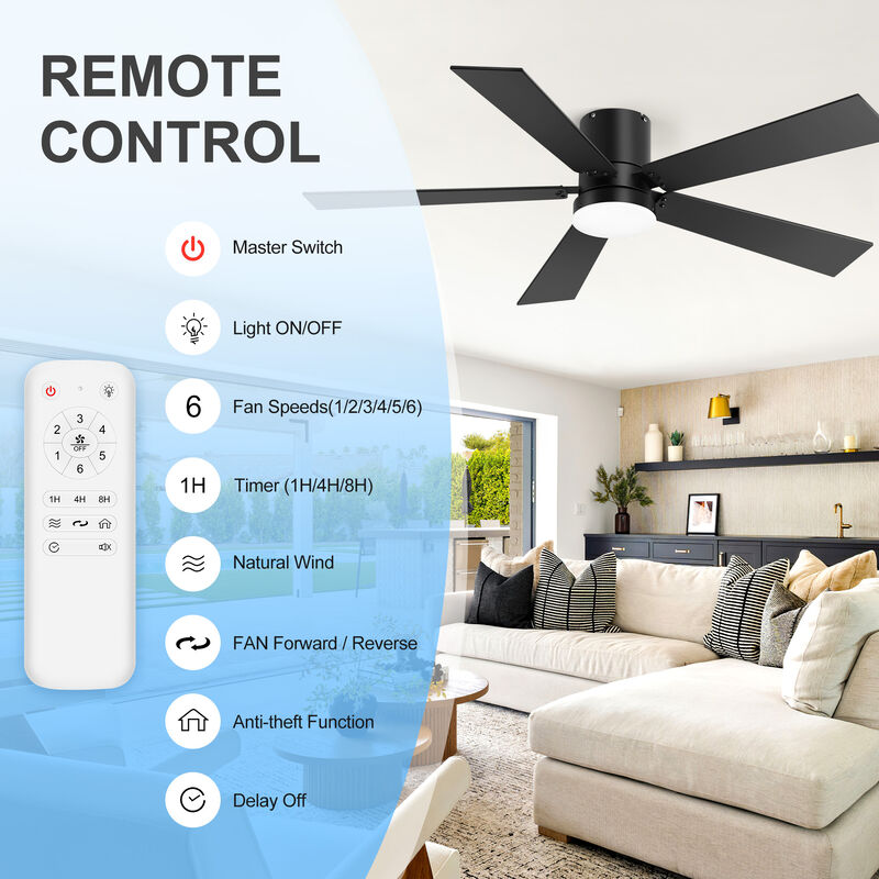 Breezary 2-Pack 42" LED Ceiling Fan with Light, 5 Blade, 6 Speed, Quiet Flush Mount, Remote image number 3