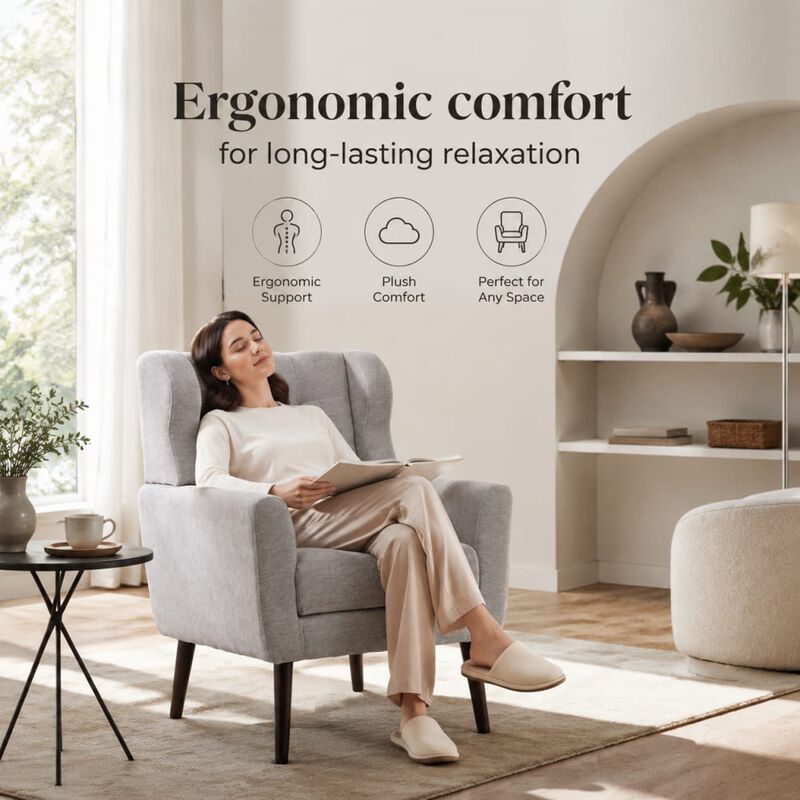 GOODSILO Upholstered Chenille Accent Armchair with Pillow, Comfy Padded Lounge Chair for Small Spaces, Living Room, Bedroom image number 4