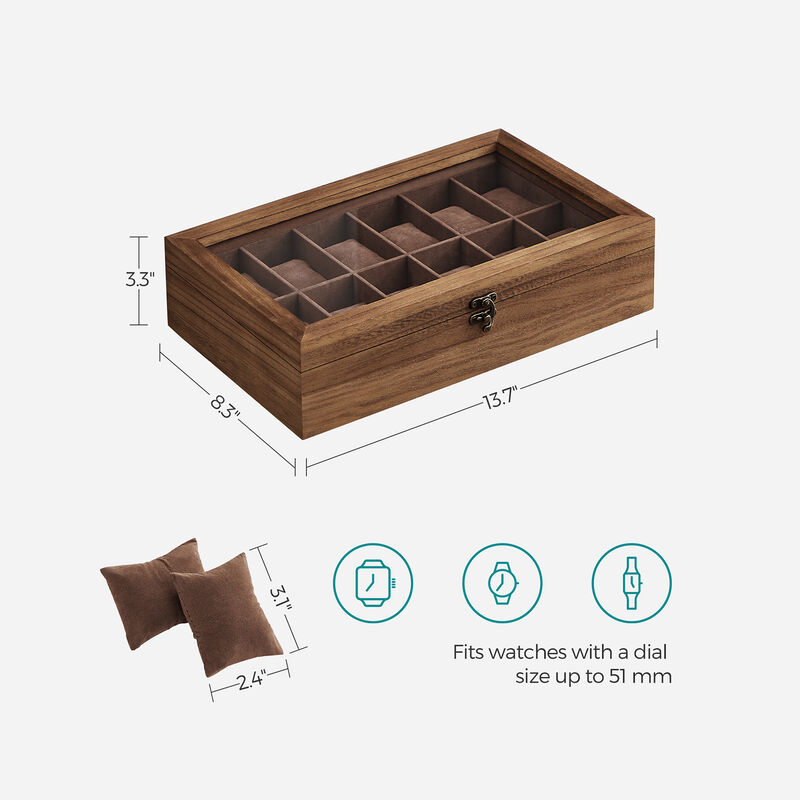 12-Slot Wooden Watch Box for Elegant Timepiece Storage