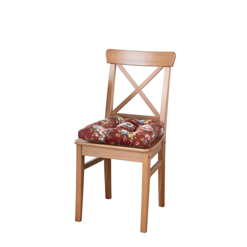 Ellis Bella Rose Stylish Medium Scale Printed Floral Pattern Non-Skid Chair Pad 16"x16" Red
