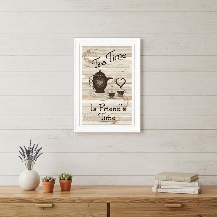 HomeRoots Tea Time is Friends Time 1 White Framed Print Kitchen Wall Art