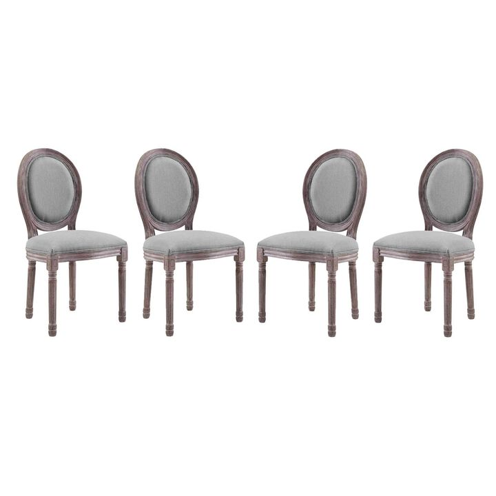 Modway Emanate French Vintage Upholstered Fabric Four Dining Side Chairs in Light Gray