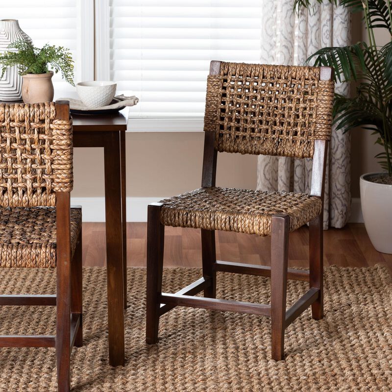 bali & pari Alise Handwoven Seagrass Dining Chair with Mahogany Wood Frame &ndash; Woven Back and Seat Chair for Dining Room or Kitchen, Earthy Brown