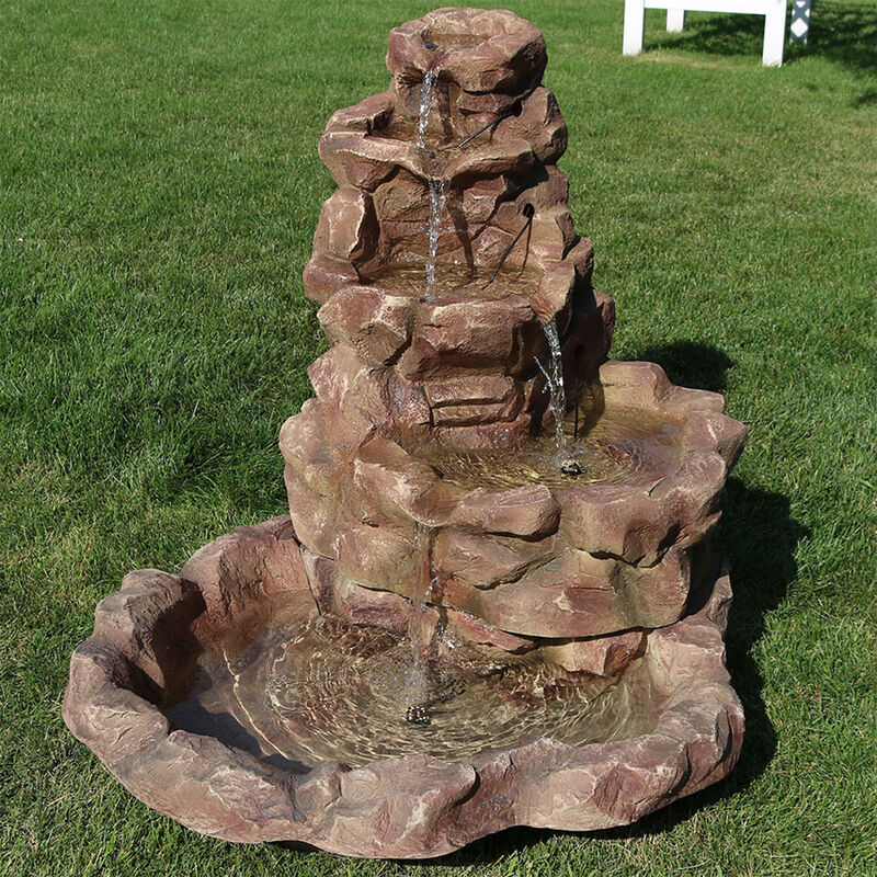 Sunnydaze Lighted Stone Springs Waterfall Fountain with LED Lights - 42 in