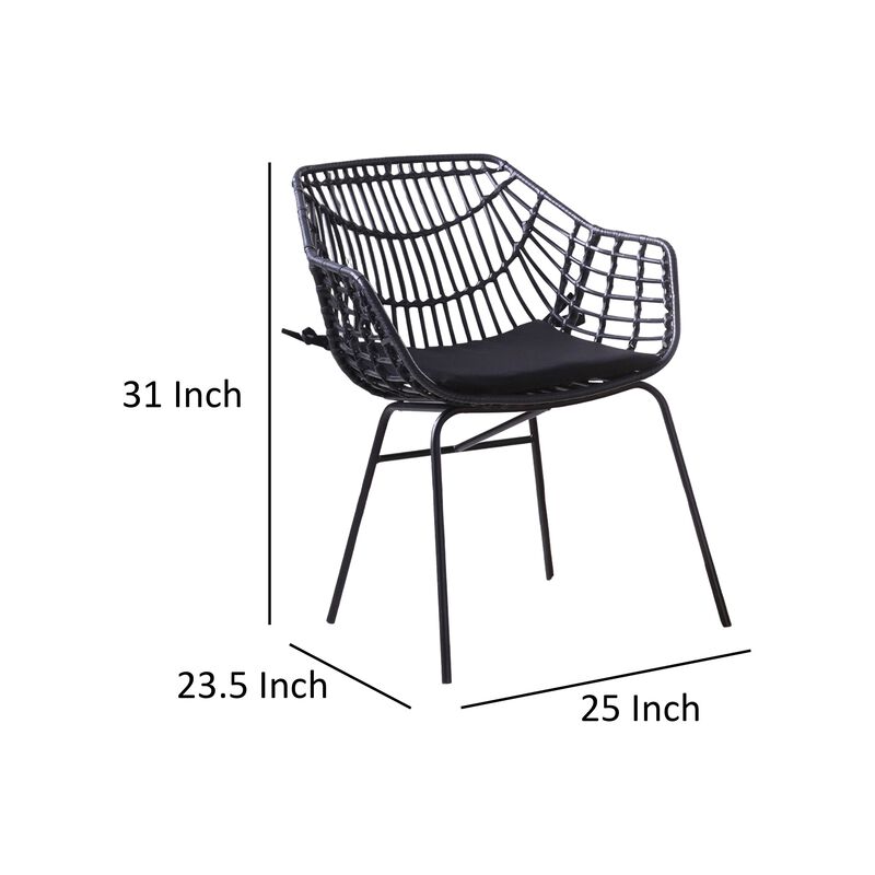 Niya Patio Chair Set of 2, Polyester, Black Steel, Outdoor Rattan Wicker - Benzara