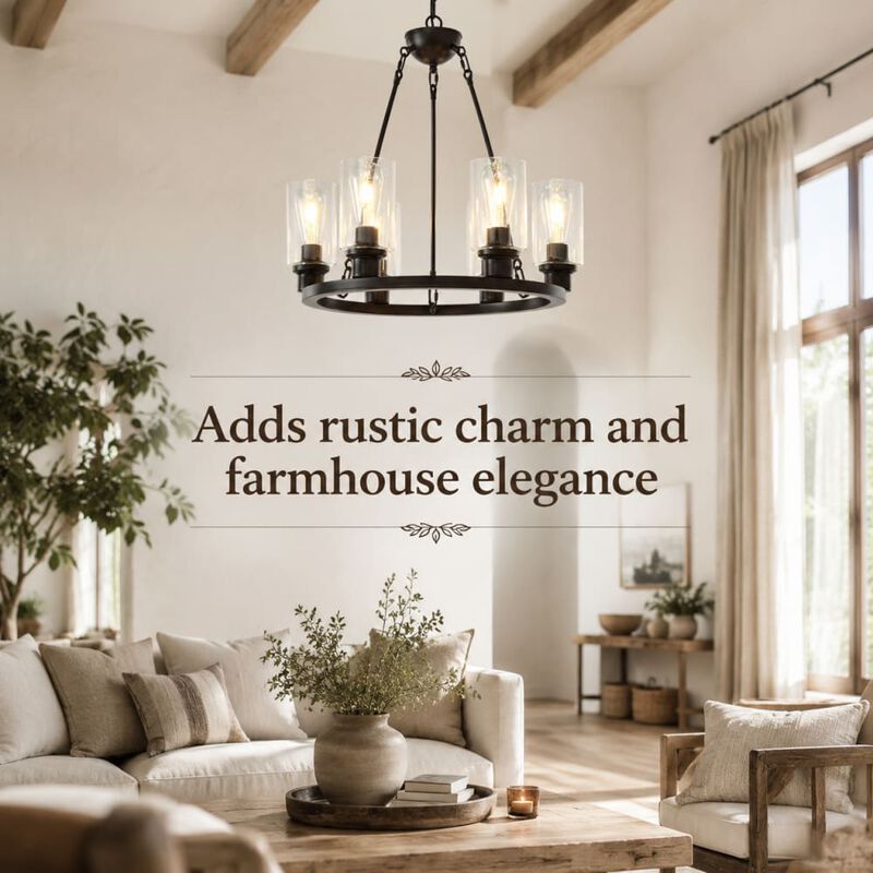 8-Light Adjustable Height Wagon Wheel Chandelier image number 4