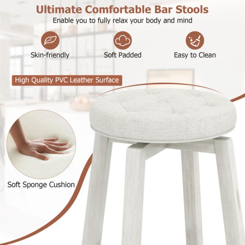 Hivvago 360° Swivel Upholstered Rubberwood Frame Bar Stool Set of 2 with Footrest