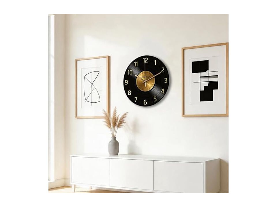 Vinyl Record Vintage Music Studio Wall Clock 12 Inch Silent Non Ticking Black