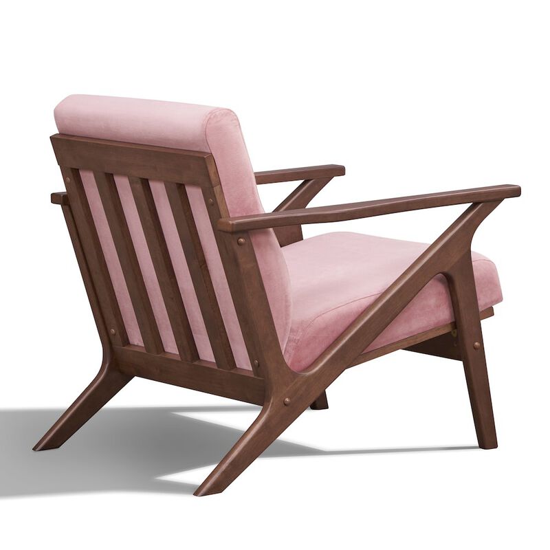 Omax Decor Zola Solid Wood and Velvet Upholstered Accent Armchair in Blush Pink