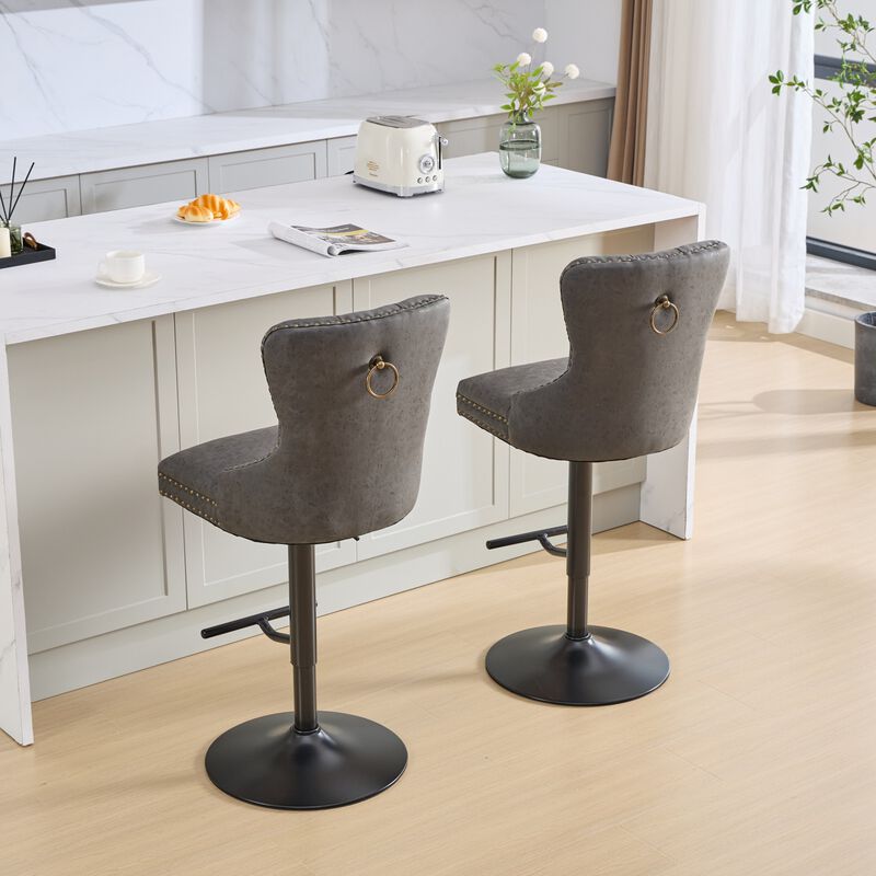 Tufted Retro Adjustable Swivel Bar Stools, Set of 2, Counter Height Chairs image number 2