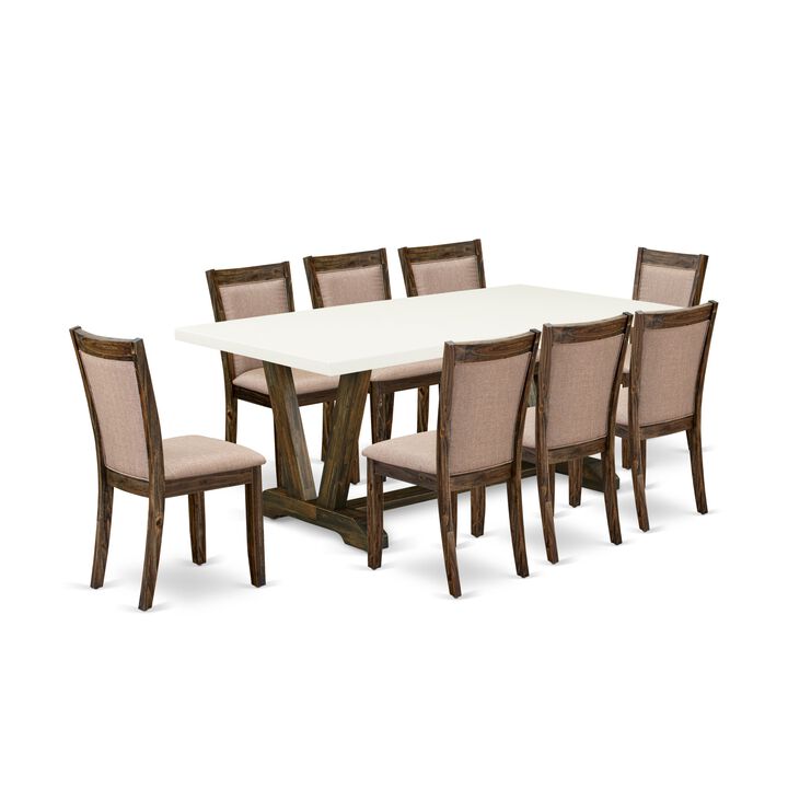 East West Furniture V727MZ716-9 9Pc Dining Set - Rectangular Table and 8 Parson Chairs - Multi-Color Color