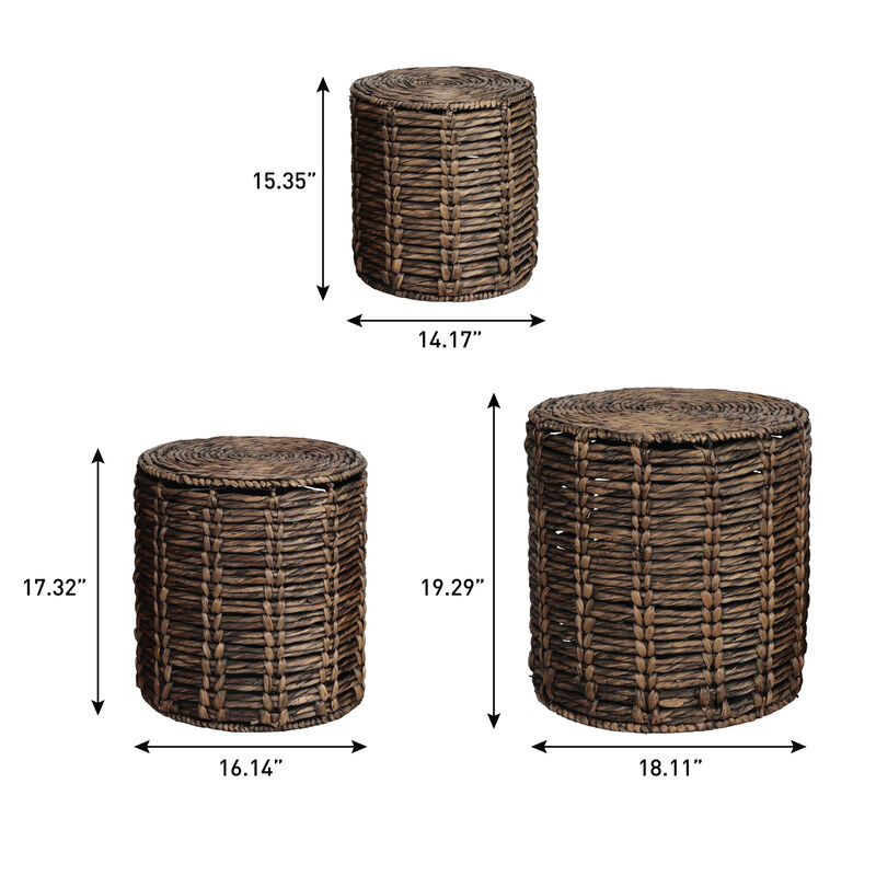 Zaria Coastal Bohemian Handwoven Water Hyacinth Nesting Round Accent Table (Set of 3) image number 3