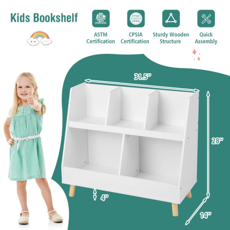 Hivvago 5-Cube Kids Bookshelf and Toy Organizer with Anti-Tipping Kits-White