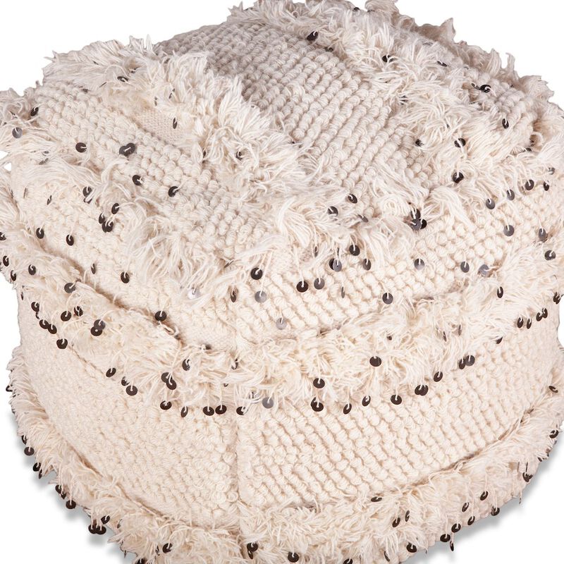 World Interiors Algiers Square Ottoman in Sequined Cream Fabric image number 2