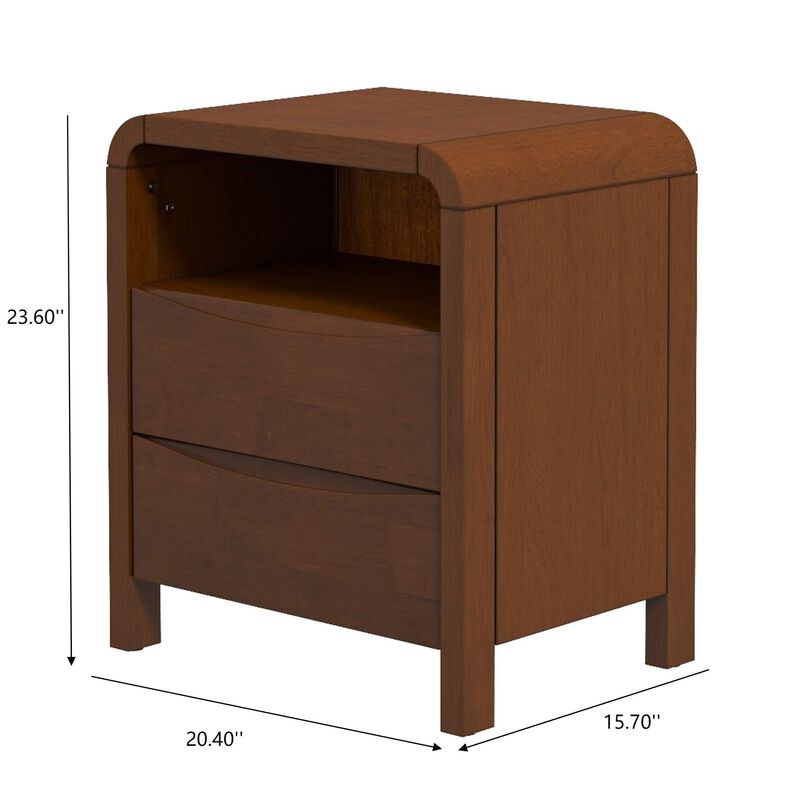 23.6" Assembled Mid Century Nightstand 2-Drawer Solid Wood Bedside Table image number 5