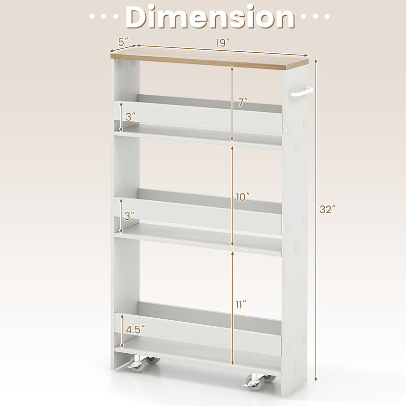 Multi-Purpose Narrow Rolling Cart with Open Shelves for Kitchen & Living Areas