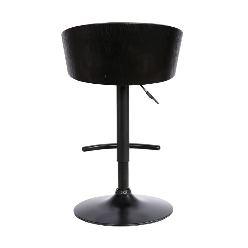 HomeRoots Black Faux Leather And Fabric And Iron Low Back Adjustable Height Swivel Bar Chair image number 4