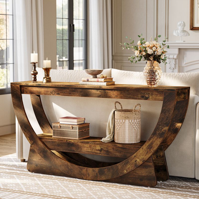 Entryway 2-Tier Console Table with Arched Frame & Storage Shelves &ndash; Dark Brown image number 7
