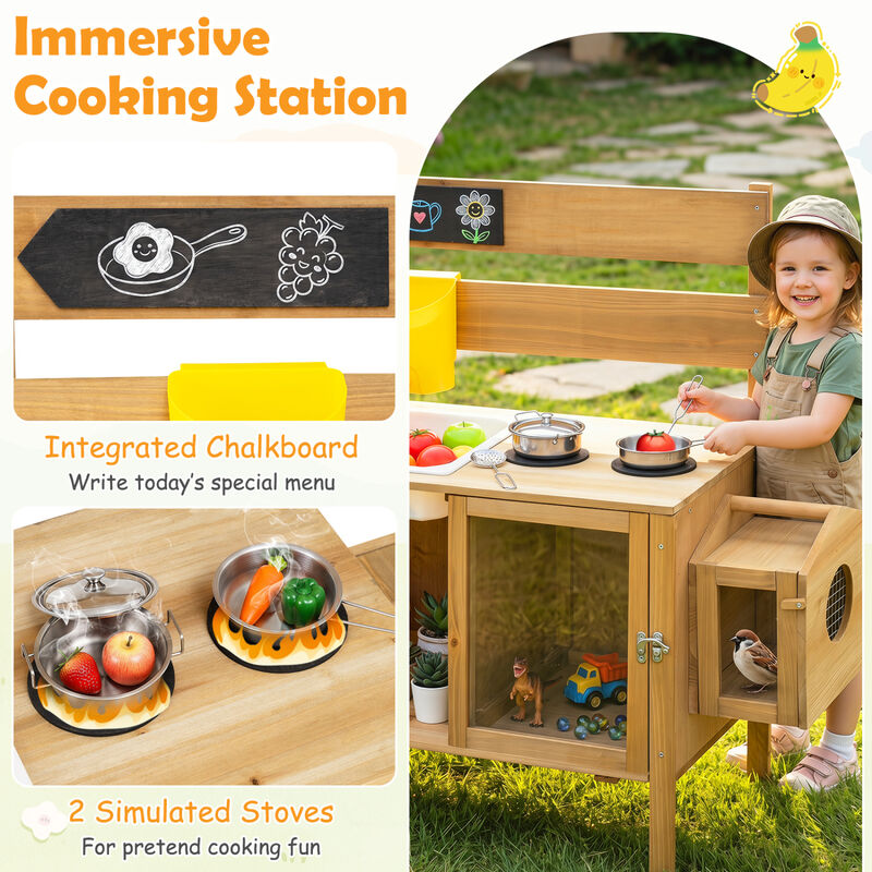 Outdoor Mud Kitchen for Kids with Bird Cage and Cooking Stove image number 6
