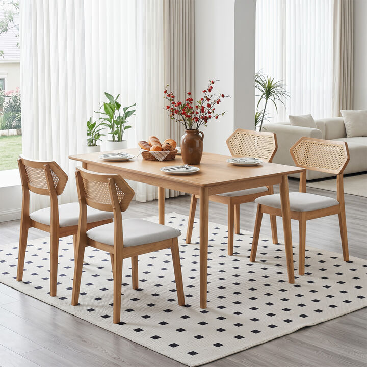 Set of 4 Dining Chairs with Rattan Back for Dining Room and Kitchen