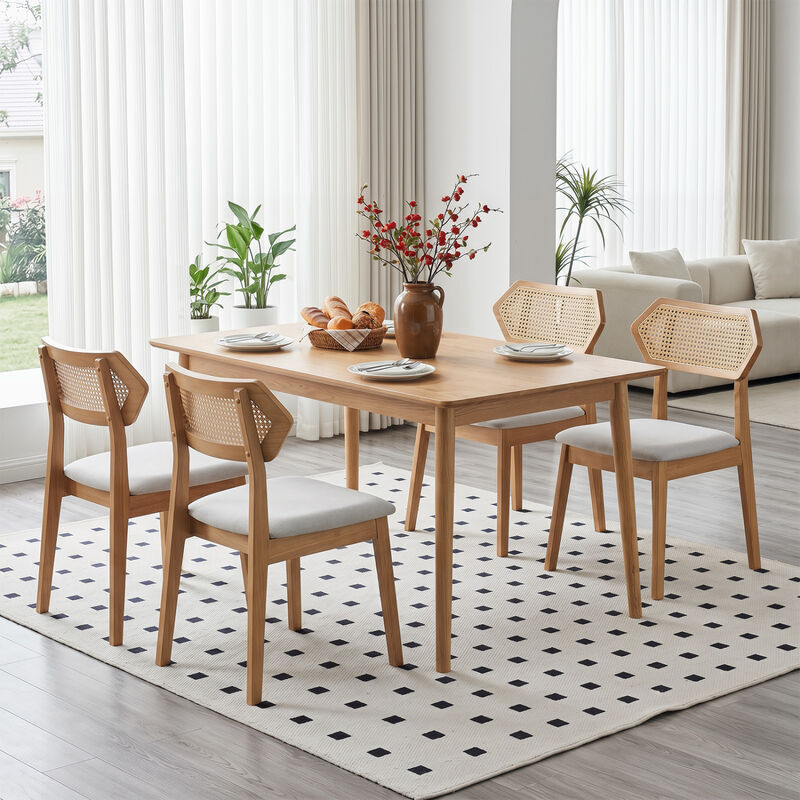 Set of 4 Dining Chairs with Rattan Back for Dining Room and Kitchen image number 1