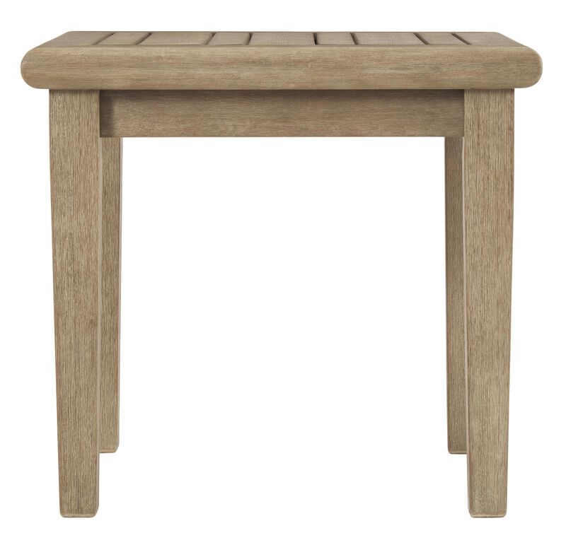 Square Wooden Frame End Table with Plank Tabletop, Teak Brown