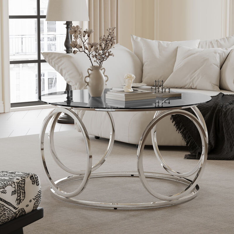 GOODSILO Modern Round Glass Top Coffee Table with Durable Circular Metal Frame Contemporary Accent Center Table for Living Room Office and Lounge Spaces image number 4