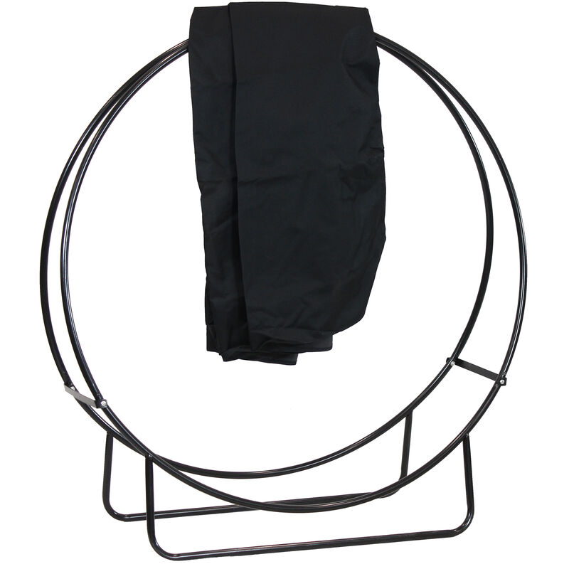 Sunnydaze Powder-Coated Steel Firewood Log Hoop Rack with Black Cover