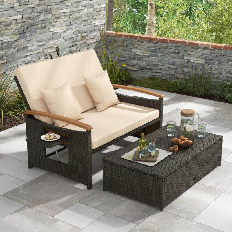 Hivvago Outdoor Wicker Daybed with Folding Panels and Storage Ottoman image number 4