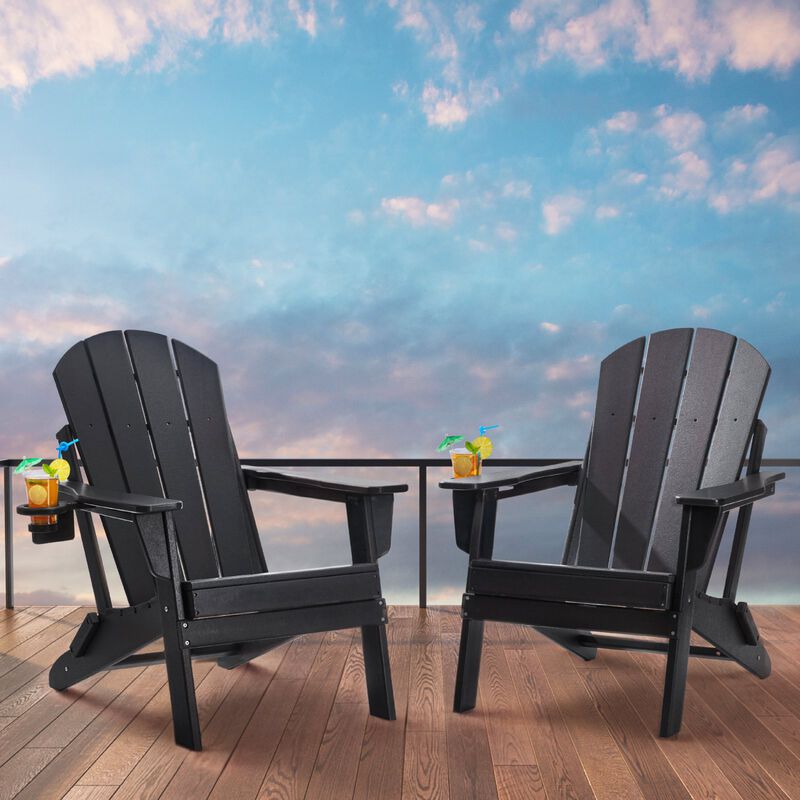 Set of 2 Outdoor Adirondack Chairs &ndash; Foldable & Durable Plastic Seating for Fire Pit, Yard, or Porch