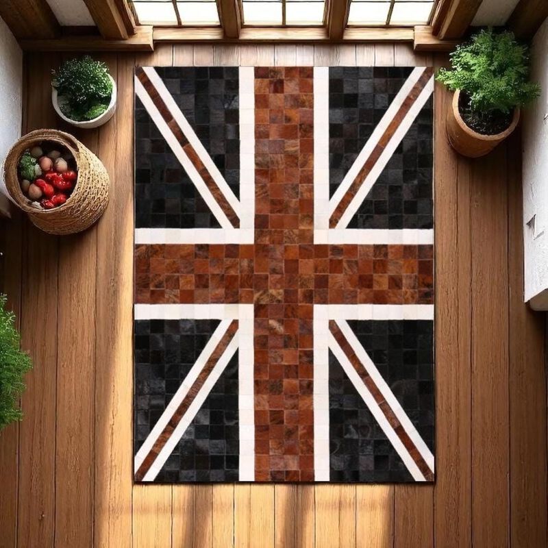 Custom Union Jack Genuine Cowhide Patchwork Rug image number 5