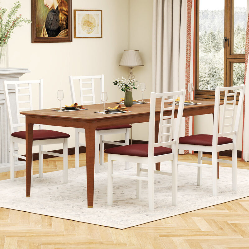 4 Piece Upholstered Dining Chair Set with PU Leather and Wood Frame image number 3