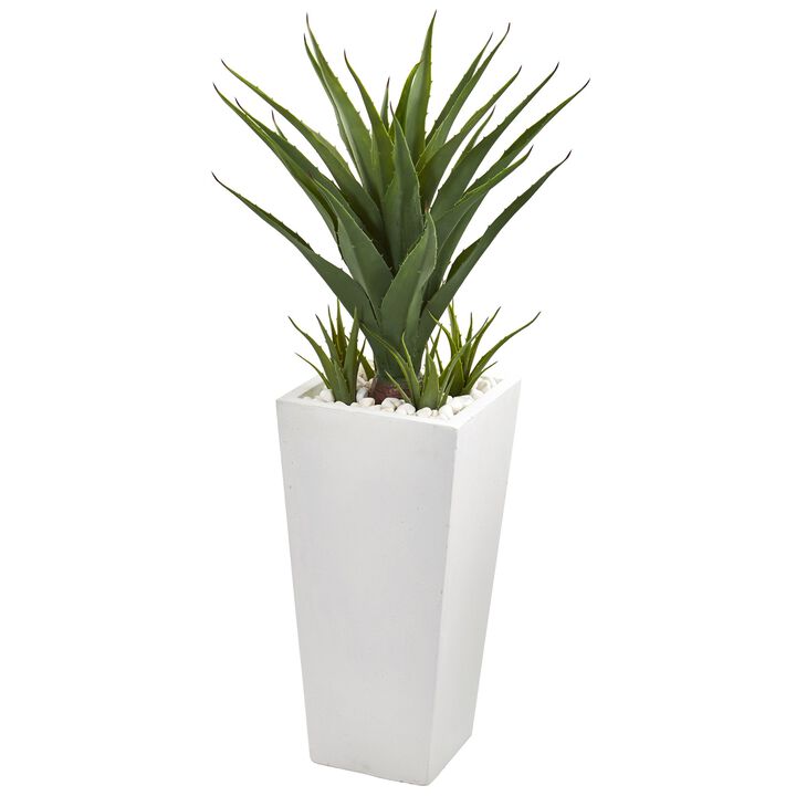 HomPlanti 40" Spiky Agave Artificial Plant in White Planter