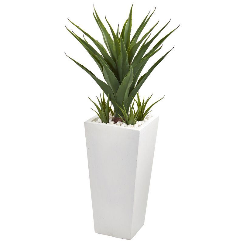 Hivvago 40" Spiky Agave Artificial Plant in White Planter