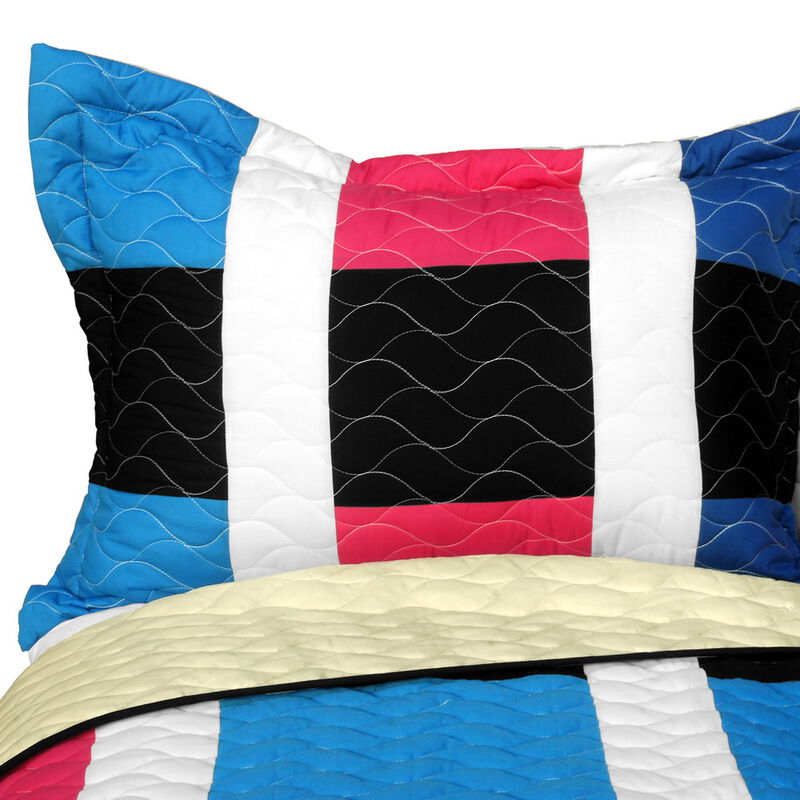 Queen Size 3 Piece Patchwork Quilt Set Cozy Lightweight Bedspread Set image number 4