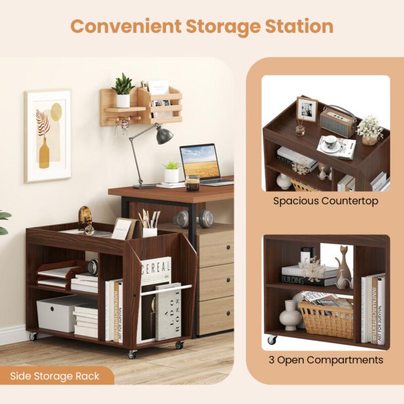 Hivvago 3-Tier Side End Table with Universal Wheels-Walnut