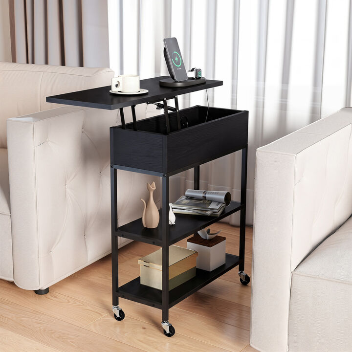 Modern Lift Top End Table with Power Outlet and Rolling Wheels for Livingroom