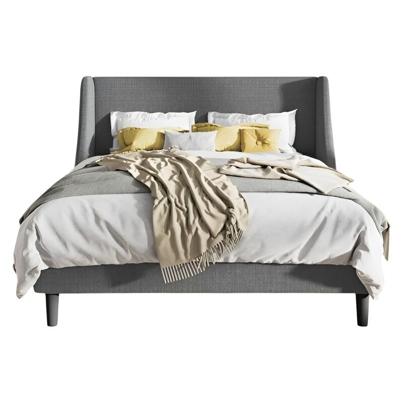 Upholstered Linen Blend Headboard Wingback Platform Bed