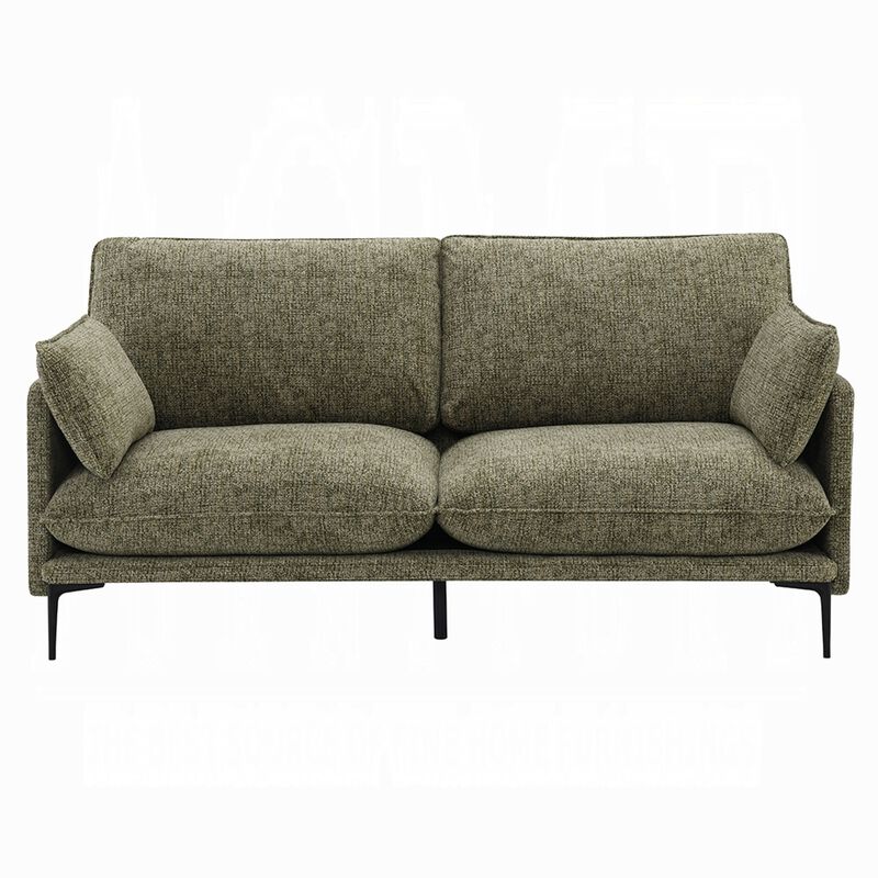 Dima Sofa with 2 Pillows, Green Chenille Upholstered Cushions, 75 Inch image number 2