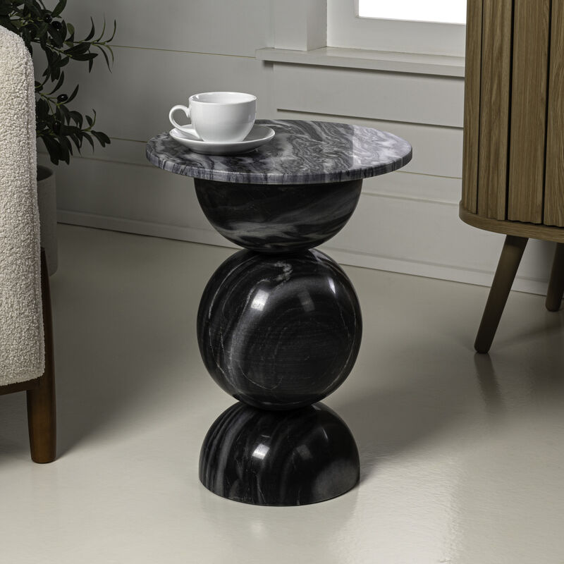 Aura 14" Modern Natural Marble Handmade Stacked Round Pedestal End Table