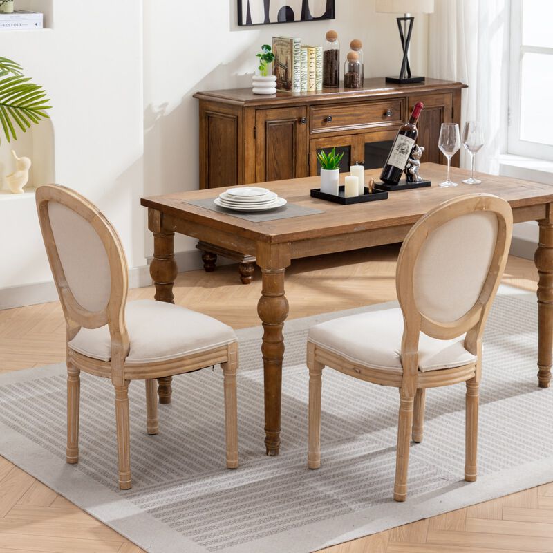 Whisen French Style Dining Chair, Solid Rubberwood Frame with Linen Upholstery, Armless Set of 2 for Living Room Kitchen image number 2