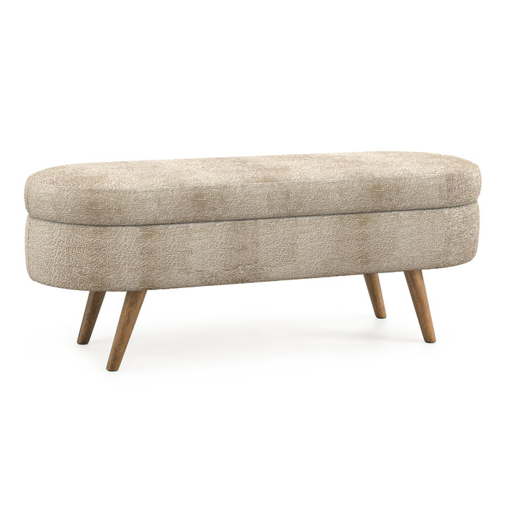 TATEUS Footstool Ottoman with Storage with Rubber Wood Legs