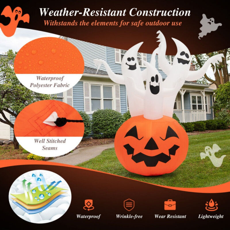 6FT Inflatable Halloween Ghost Spooky Yard Decoration with Pumpkin and Spinning Light image number 6