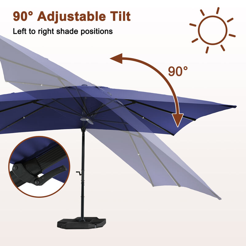MONDAWE 10 ft. x 13 ft. Aluminum Frame Cantilever Patio Umbrella with LED Light, Large Canopy Offset Umbrella, 360-degree Rotation, 2 in 1 Crank Handle