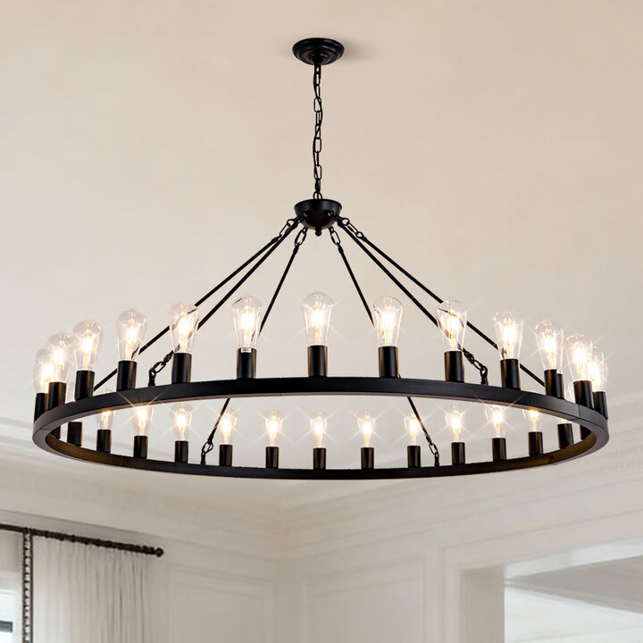 ELEMENT ACE Large Wagon Wheel Hanging Chandelier with 360&deg; Light Coverage Adjustable Height for Dining Room Kitchen Island Entryway Foyer Living Room Decor