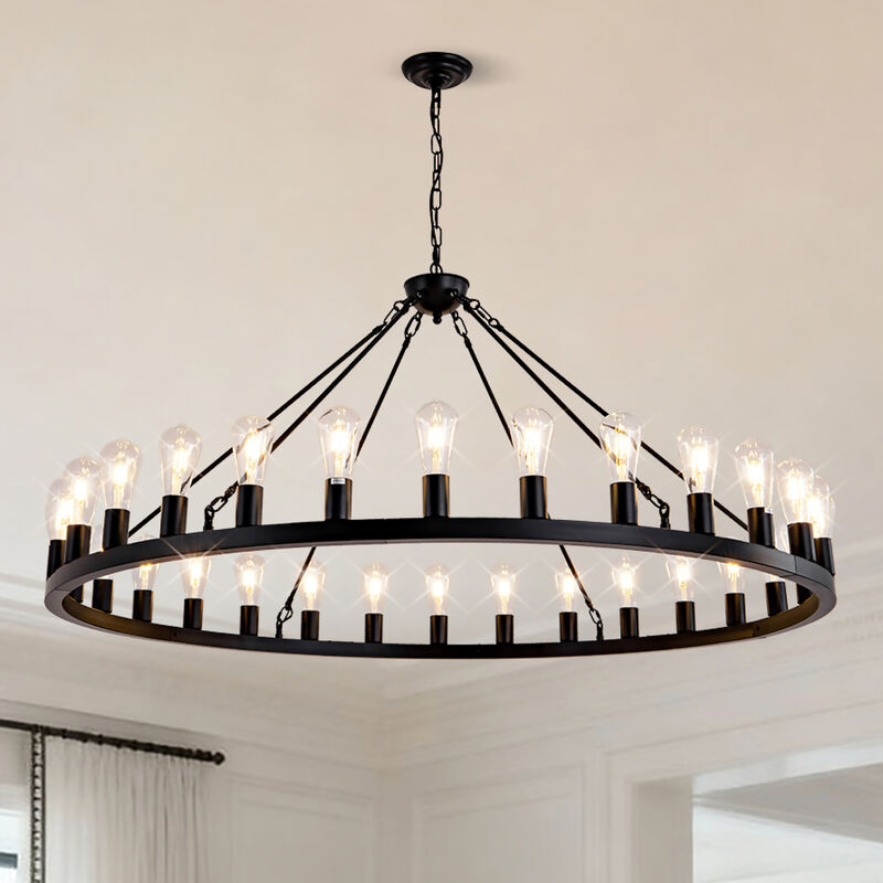 ELEMENT ACE Large Wagon Wheel Hanging Chandelier with 360&deg; Light Coverage Adjustable Height for Dining Room Kitchen Island Entryway Foyer Living Room Decor image number 1