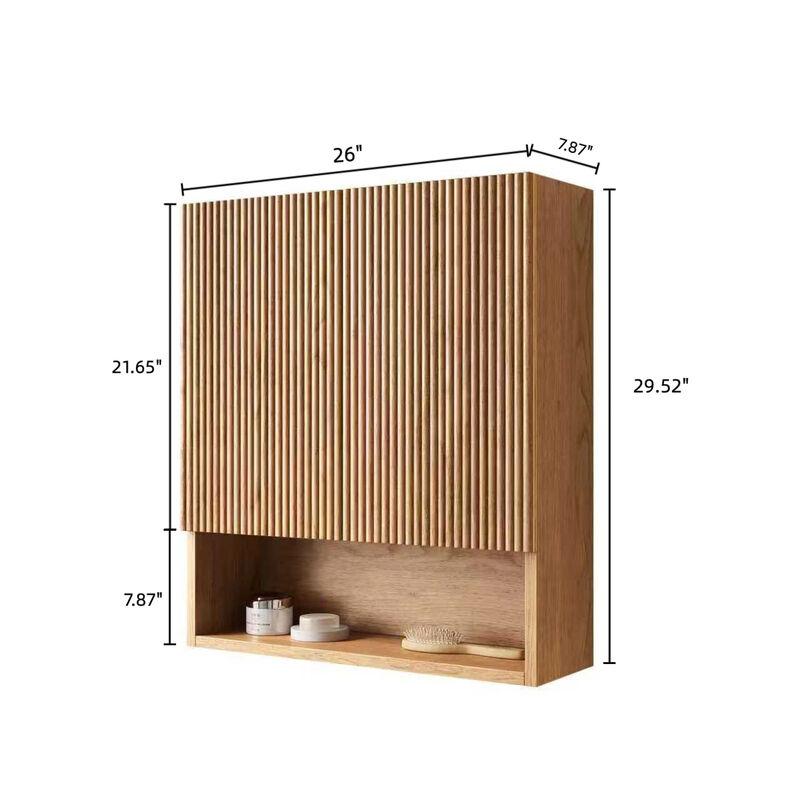 ELEMENT ACE Wall-Mounted Striped Bathroom Cabinet with Doors, Shelf and Open Storage Compartment image number 2