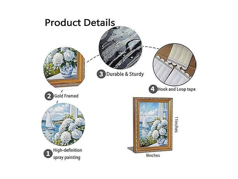 Gold Framed 3D Texture Coastal Canvas Wall Art White Hydrangea Sailboat Poster image number 1