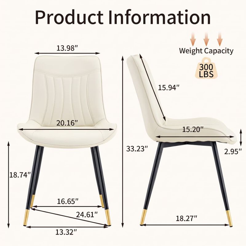Set of 4 Dining Chairs PU Leather Side Dining Chairs with high back and stitched backrest Metal Leg Dining Chairs with leveling feet image number 2