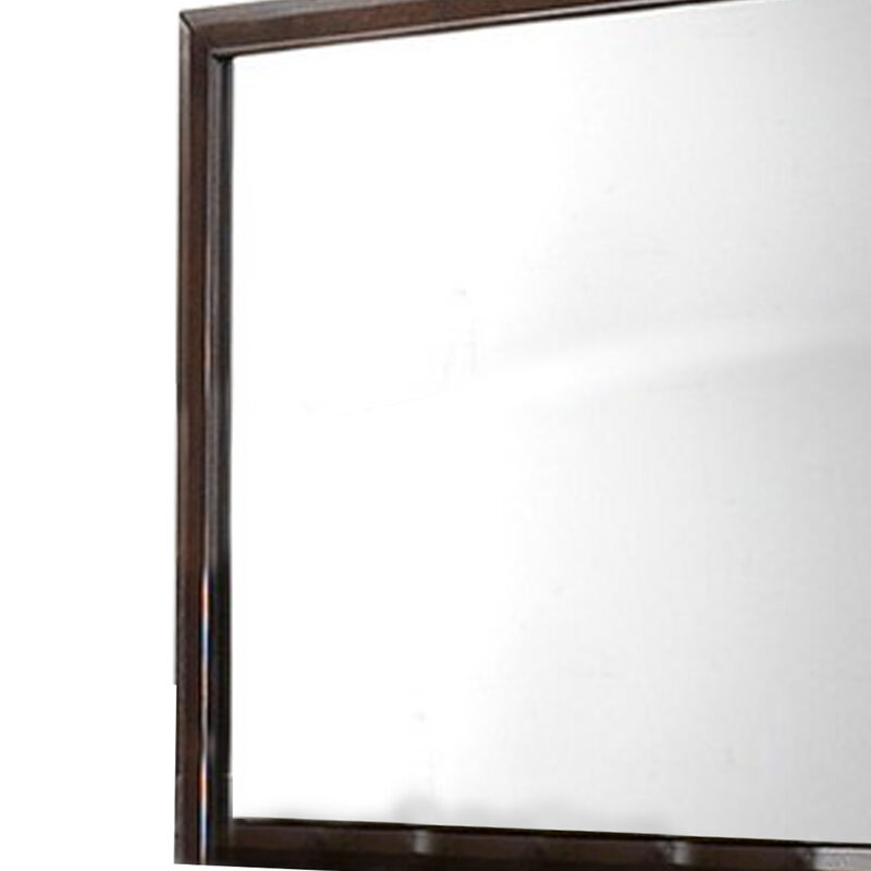 Wooden Rectangular Mirror with Molded Details, Brown-Benzara